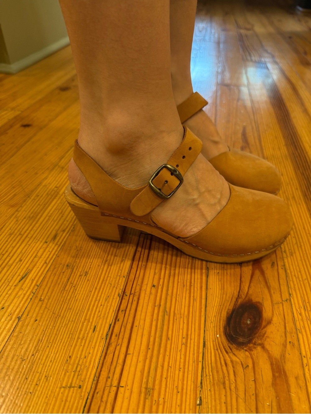Moheda Leather Clog Sandals with Ankle Strap